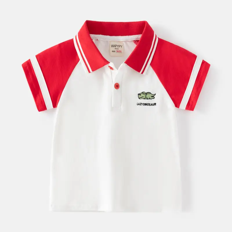 Boys Red White Polo T-Shirt Summer Korean Children's Clothing Wholesale
