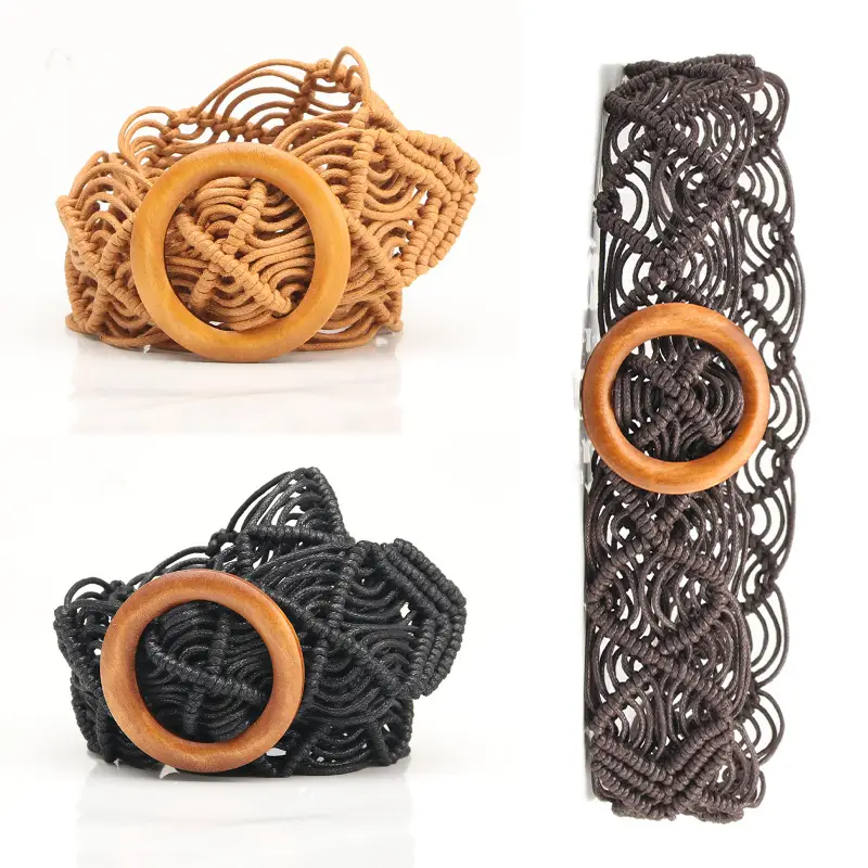New Ethnic Wax Rope Belt with Wooden Buckle - Image 6