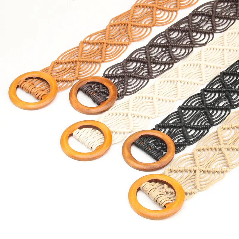 New Ethnic Wax Rope Belt with Wooden Buckle - Image 7
