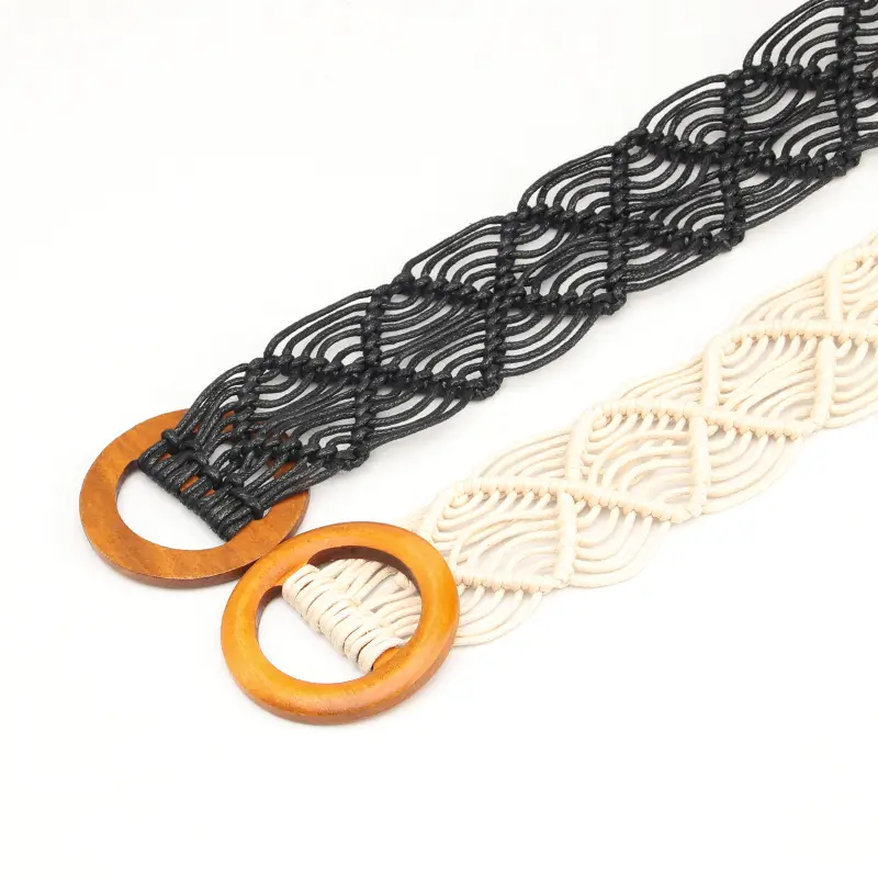 New Ethnic Wax Rope Belt with Wooden Buckle - Image 9