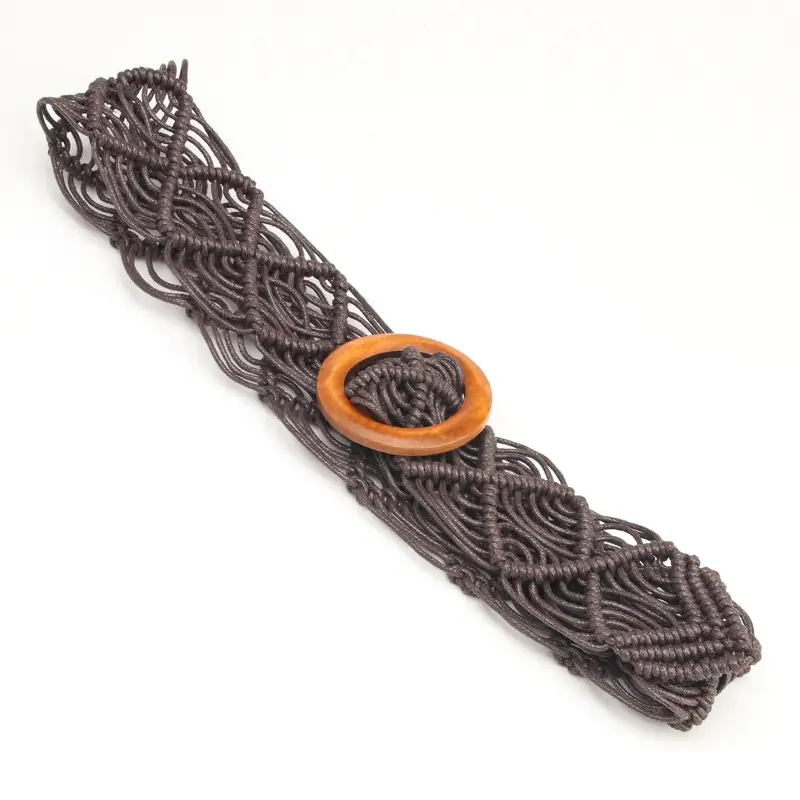 New Ethnic Wax Rope Belt with Wooden Buckle