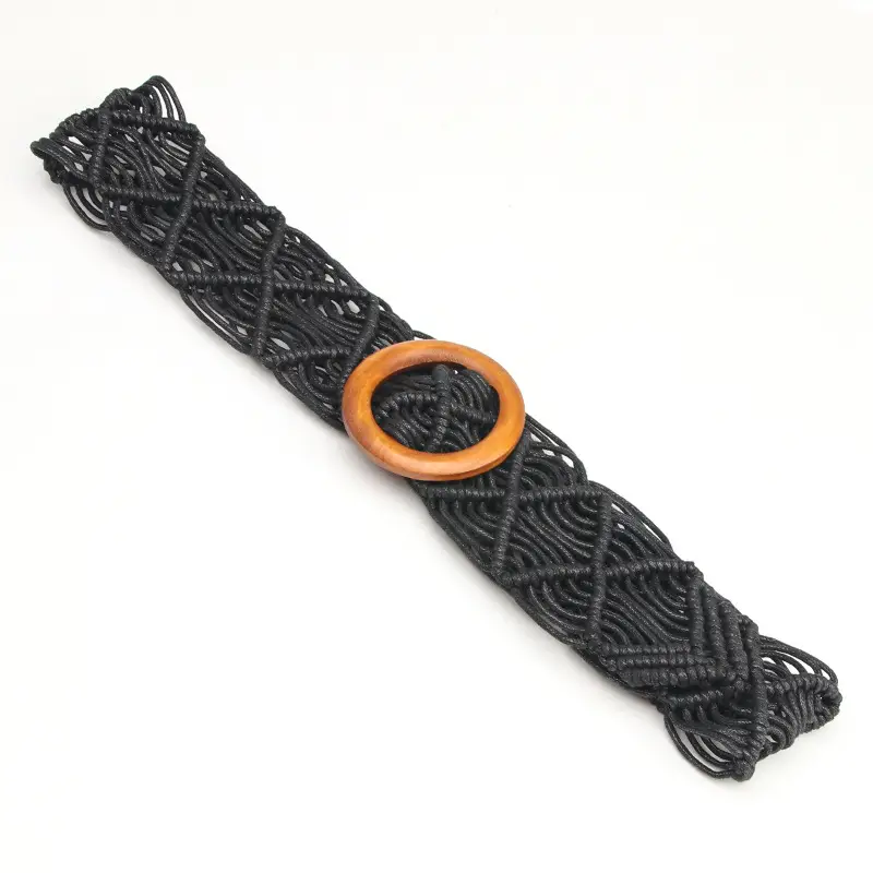 New Ethnic Wax Rope Belt with Wooden Buckle - Image 2