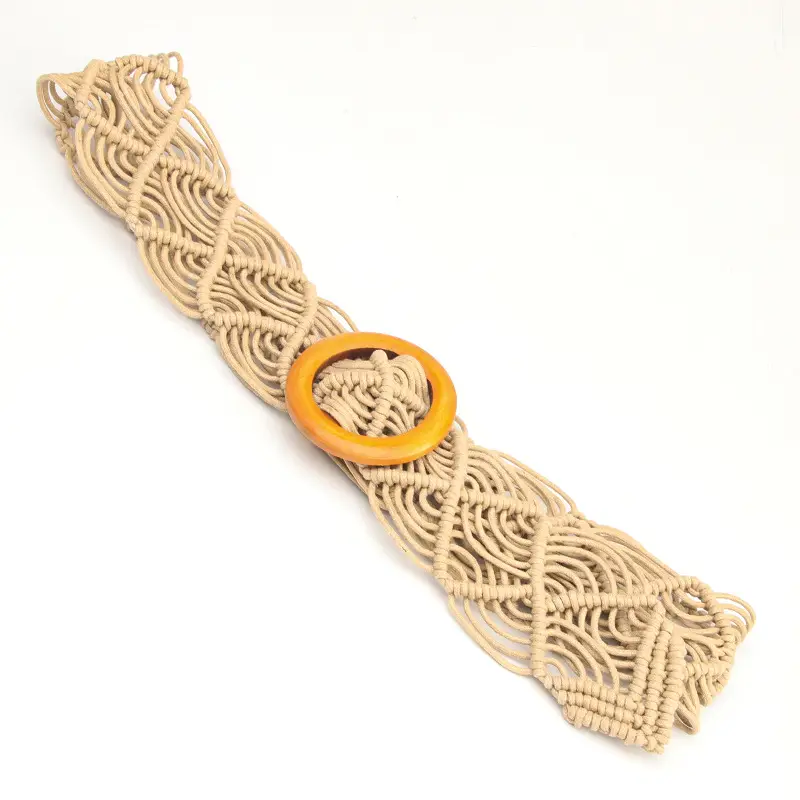 New Ethnic Wax Rope Belt with Wooden Buckle - Image 3