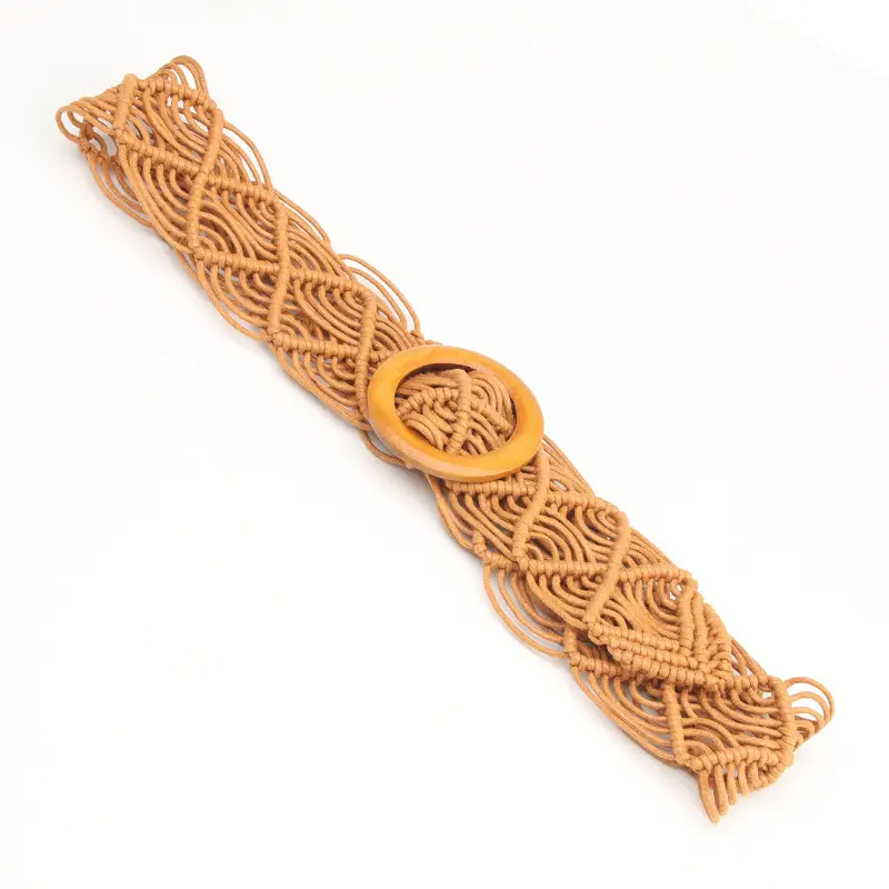 New Ethnic Wax Rope Belt with Wooden Buckle - Image 5