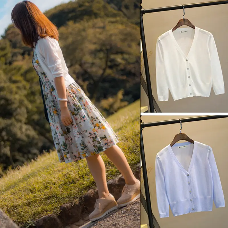 Women Ice Silk Knitted Cardigan with Skirt Top - Image 13