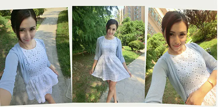 Women Ice Silk Knitted Cardigan with Skirt Top — feature 6