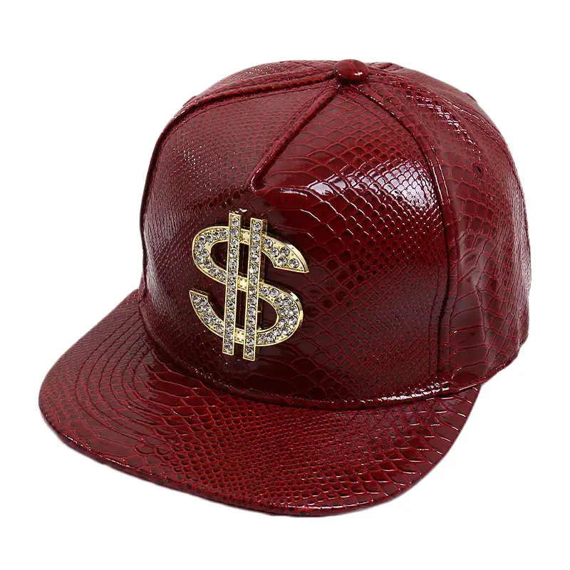 Maroon PU Baseball Cap with Skull Head Design