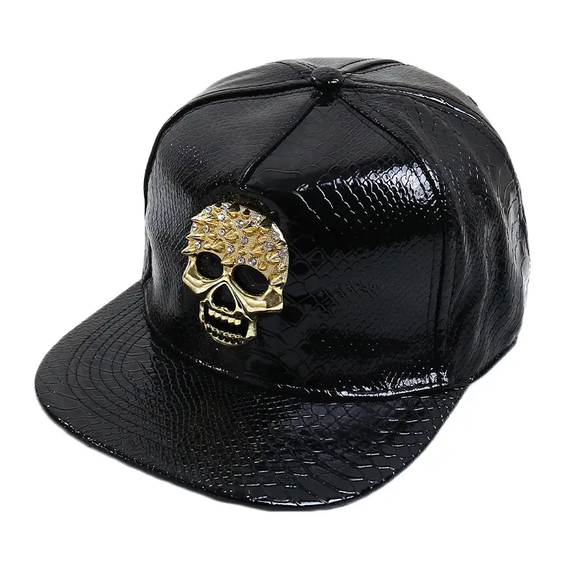 Maroon PU Baseball Cap with Skull Head Design - Image 22