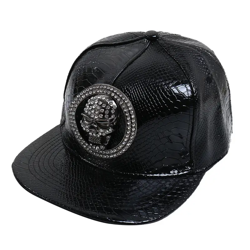 Maroon PU Baseball Cap with Skull Head Design - Image 23