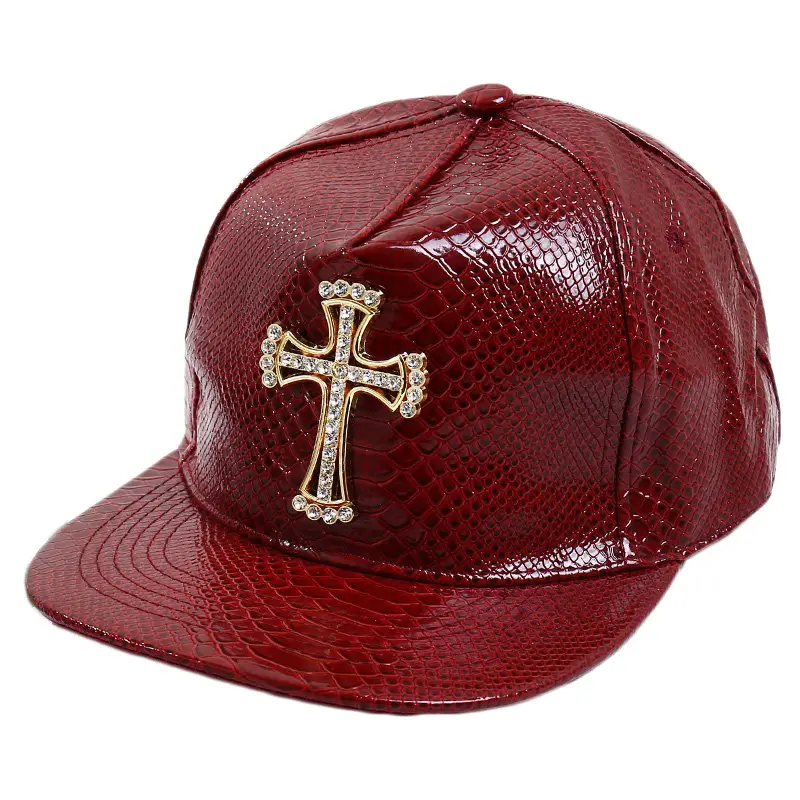 Maroon PU Baseball Cap with Skull Head Design - Image 11
