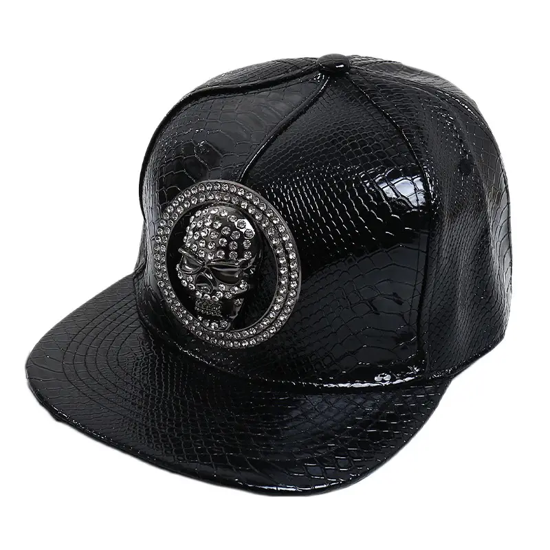 Maroon PU Baseball Cap with Skull Head Design - Image 14