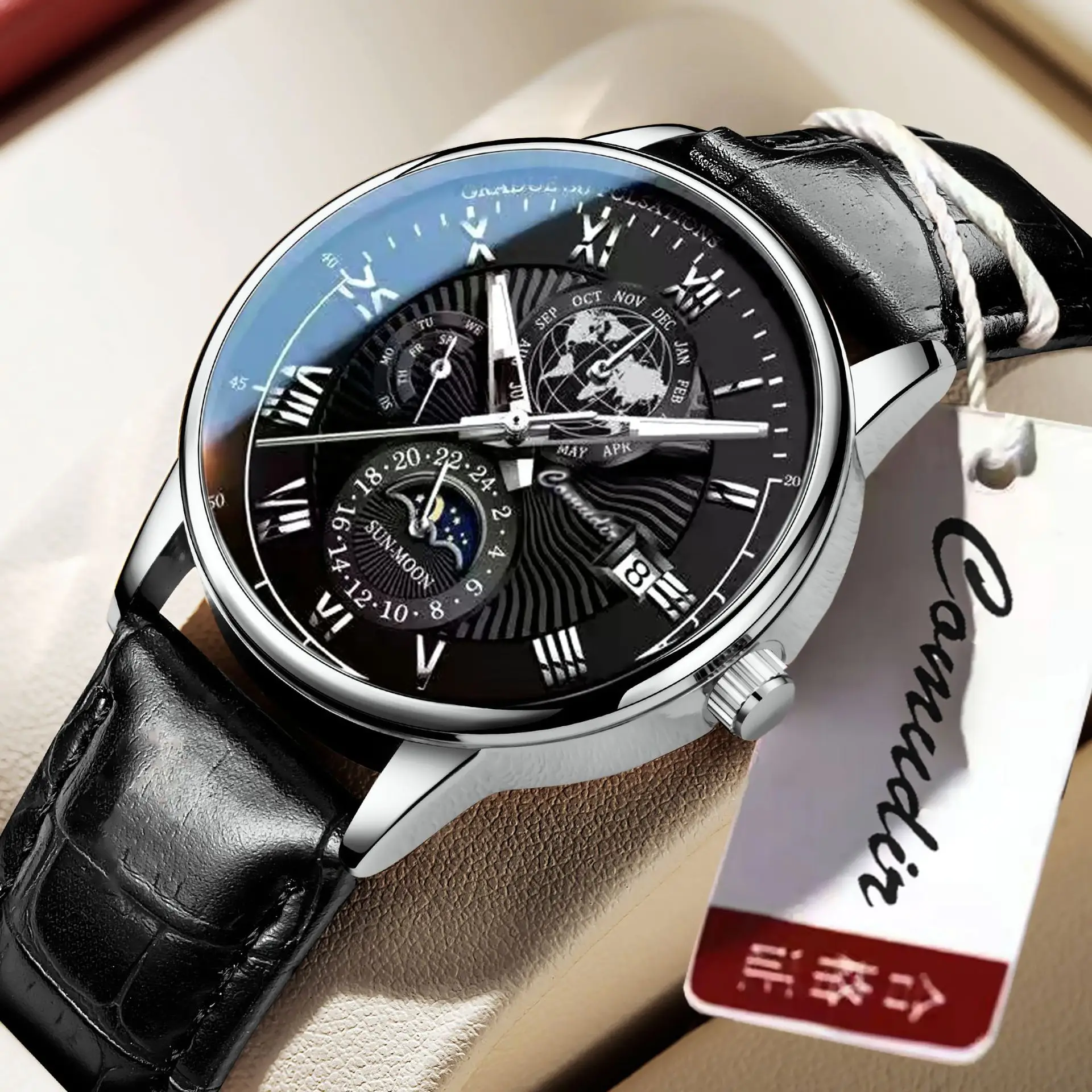 Men's Swiss Quartz Watch with Roman Numeral & Leather Strap - Image 4