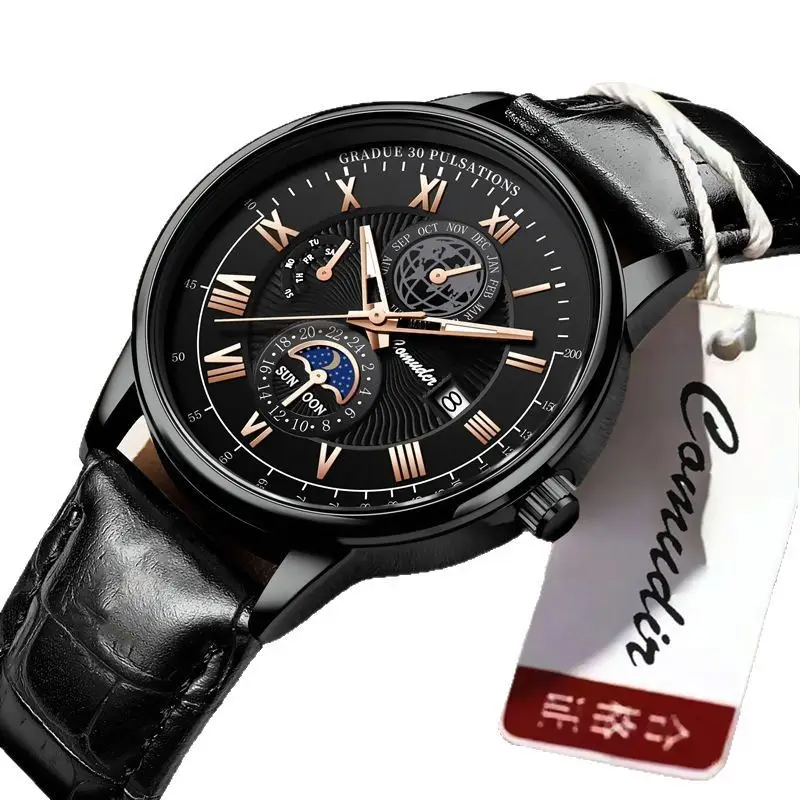 Men's Swiss Quartz Watch with Roman Numeral & Leather Strap - Image 6