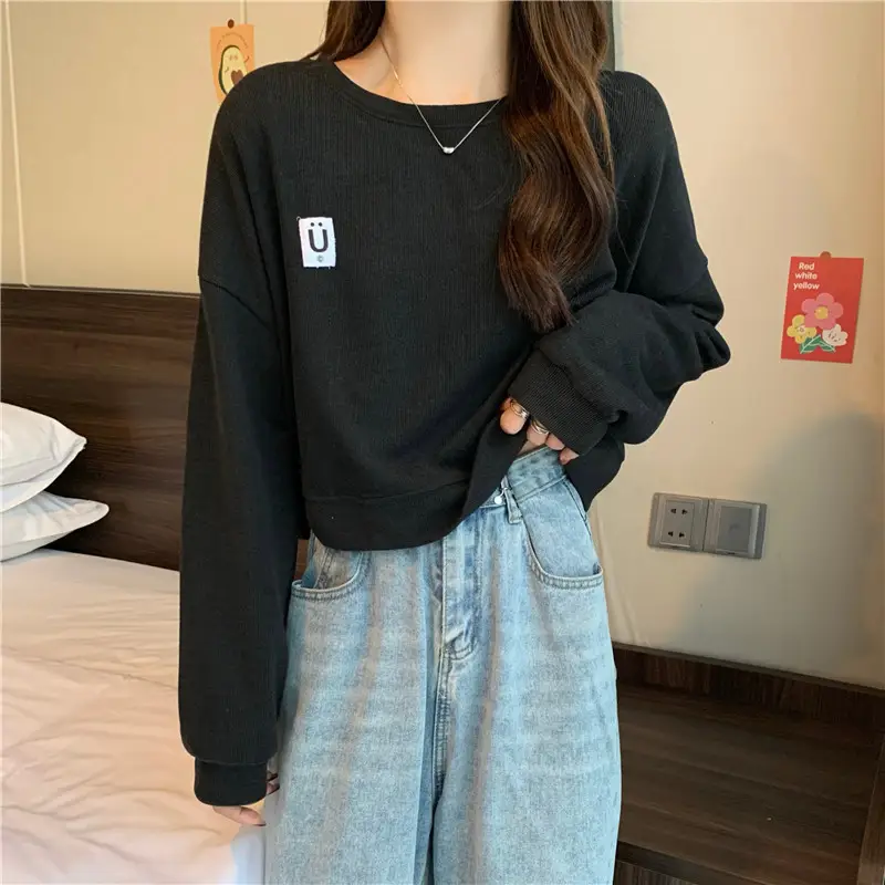 Women's Black Long Sleeve Sweatshirt with U Logo