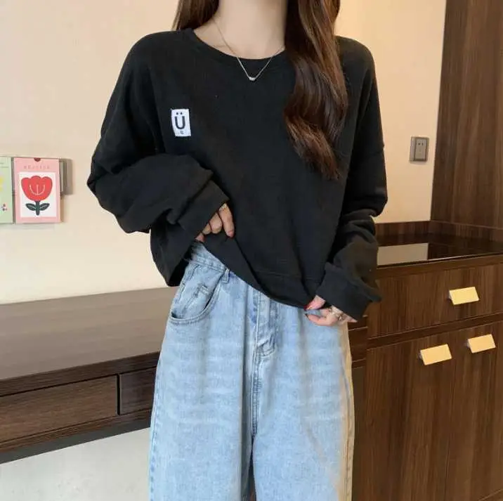 Women's Black Long Sleeve Sweatshirt with U Logo — feature 2