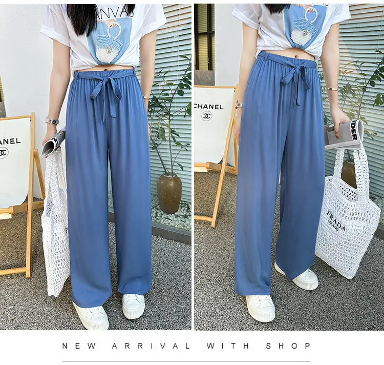Women Cotton Silk Wide Leg Pants Green Large — feature 10