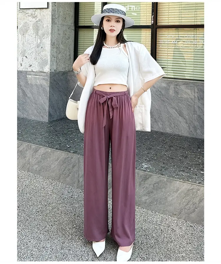 Women Cotton Silk Wide Leg Pants Green Large — feature 11