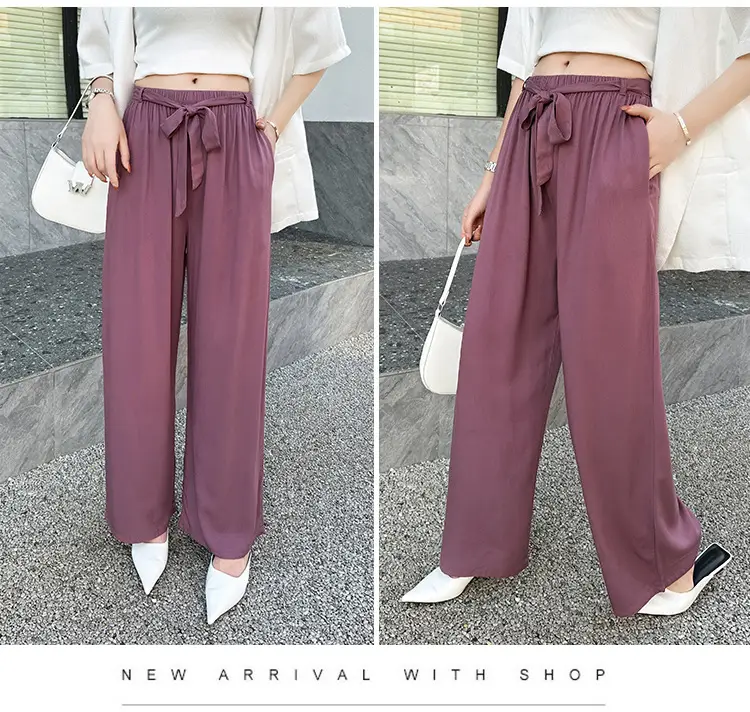 Women Cotton Silk Wide Leg Pants Green Large — feature 12
