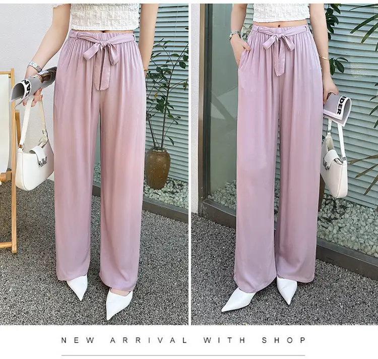 Women Cotton Silk Wide Leg Pants Green Large — feature 14