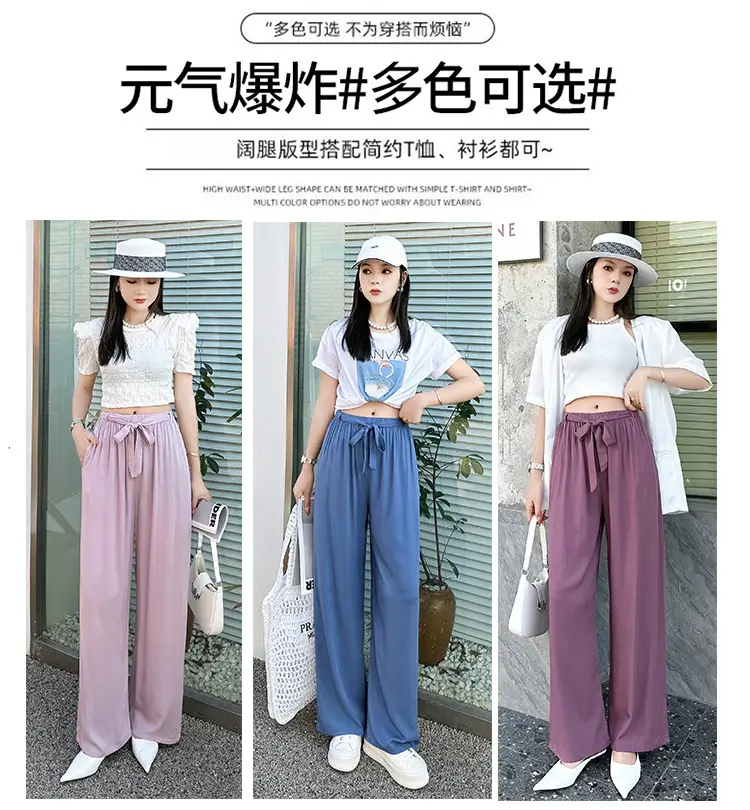 Women Cotton Silk Wide Leg Pants Green Large — feature 3