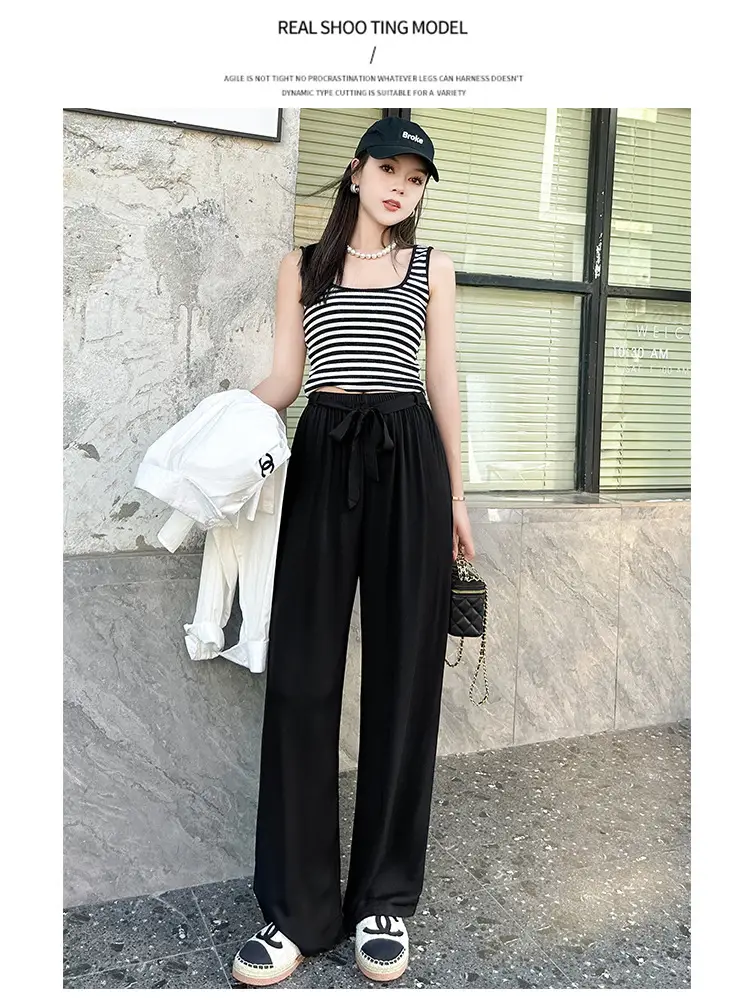 Women Cotton Silk Wide Leg Pants Green Large — feature 7