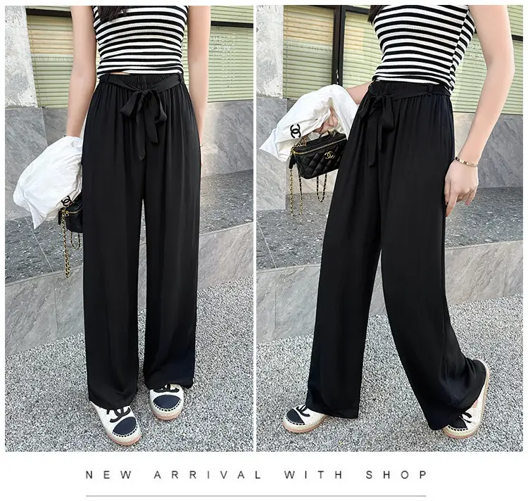 Women Cotton Silk Wide Leg Pants Green Large — feature 8