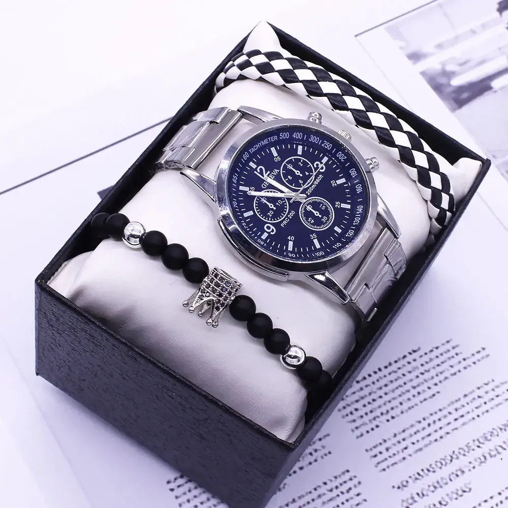 Men's 3-Eye Blue Light Watch with Bracelet Set - Image 5