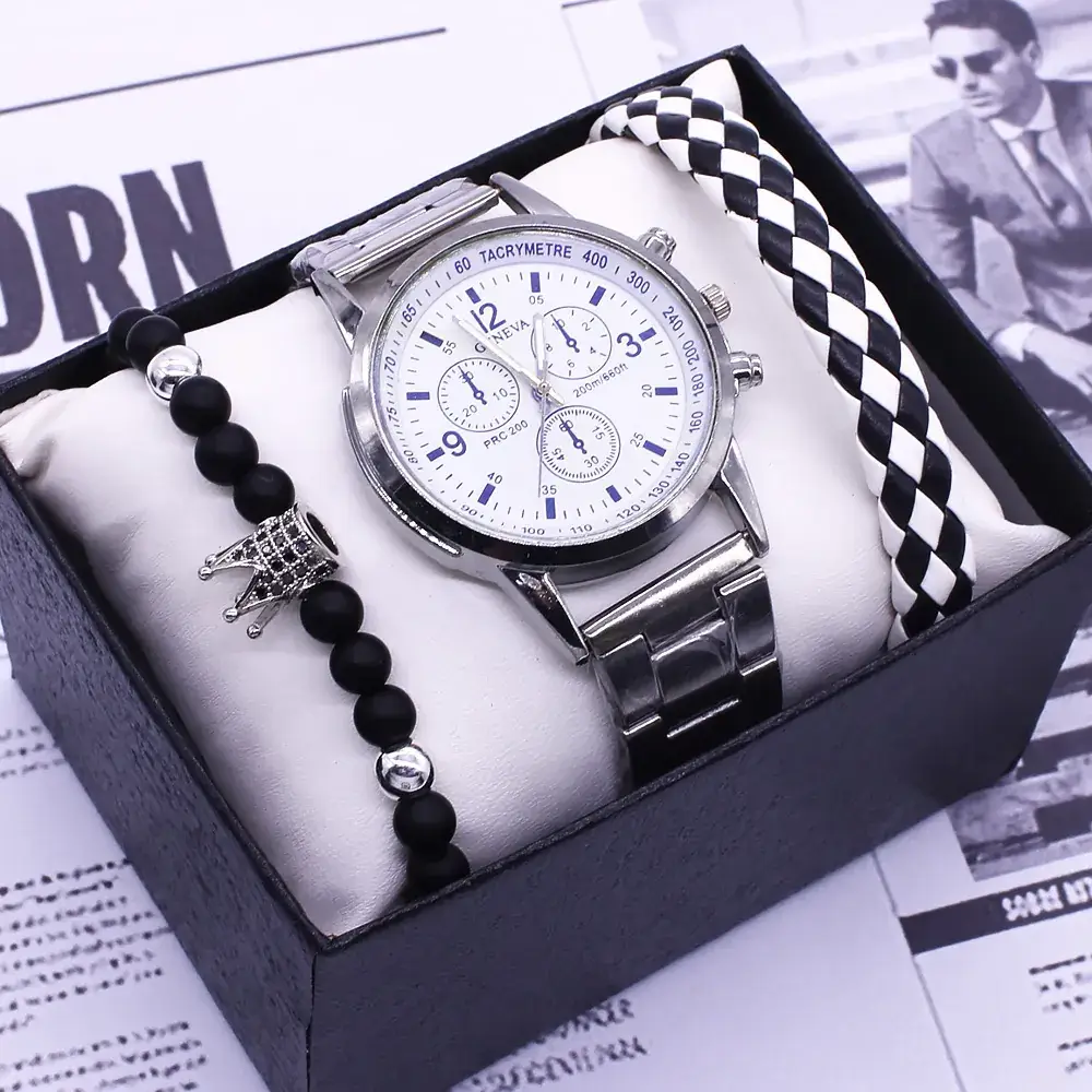 Men's 3-Eye Blue Light Watch with Bracelet Set - Image 6