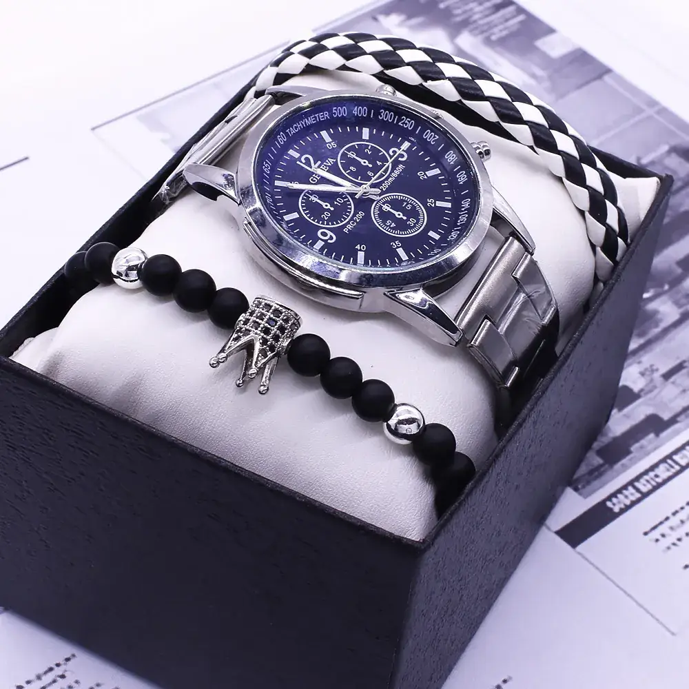Men's 3-Eye Blue Light Watch with Bracelet Set - Image 7
