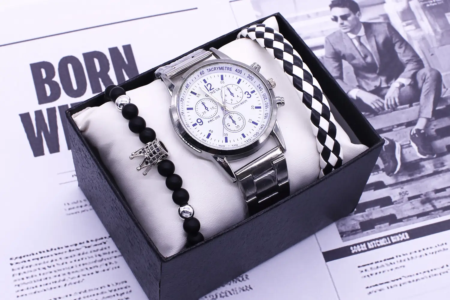 Men's 3-Eye Blue Light Watch with Bracelet Set — feature 7