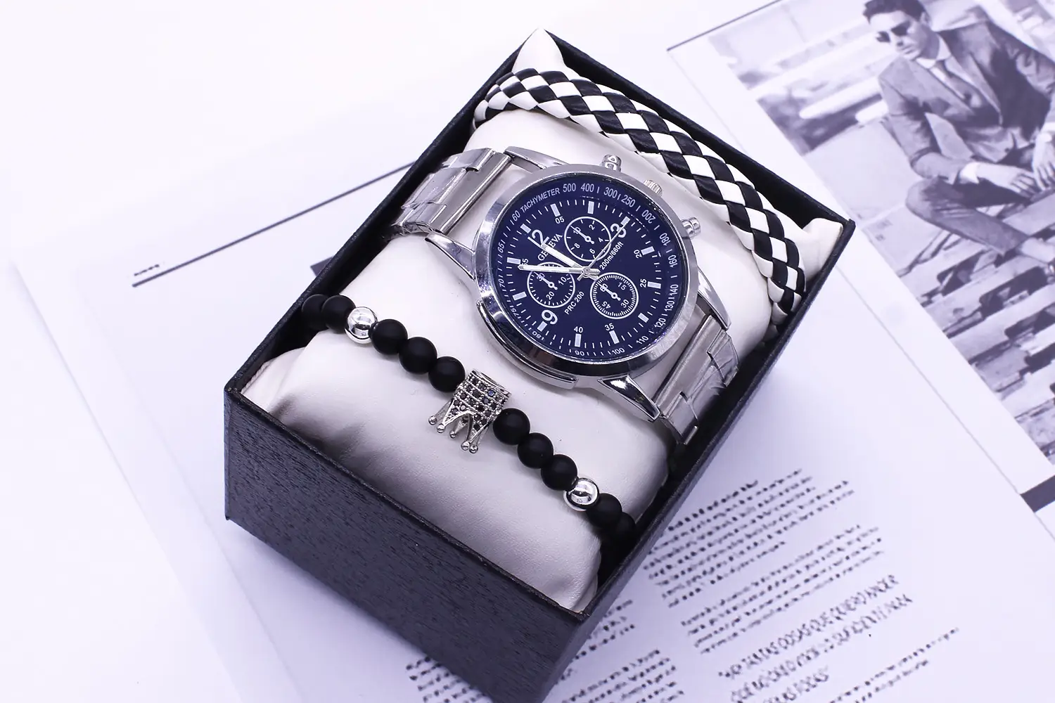 Men's 3-Eye Blue Light Watch with Bracelet Set — feature 8