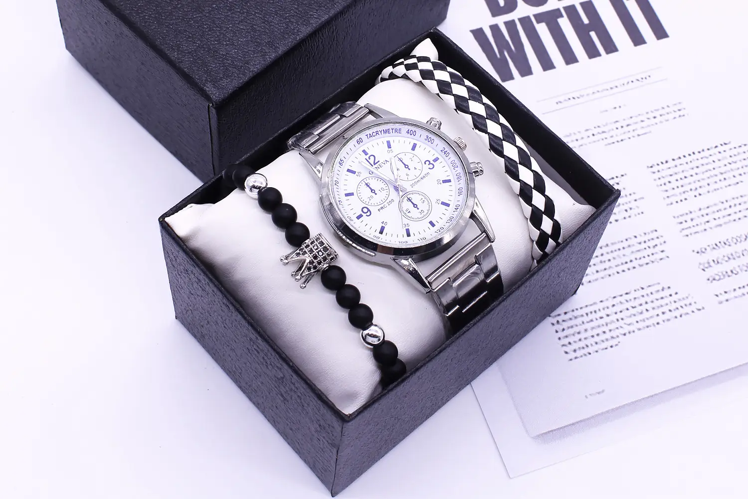 Men's 3-Eye Blue Light Watch with Bracelet Set — feature 9