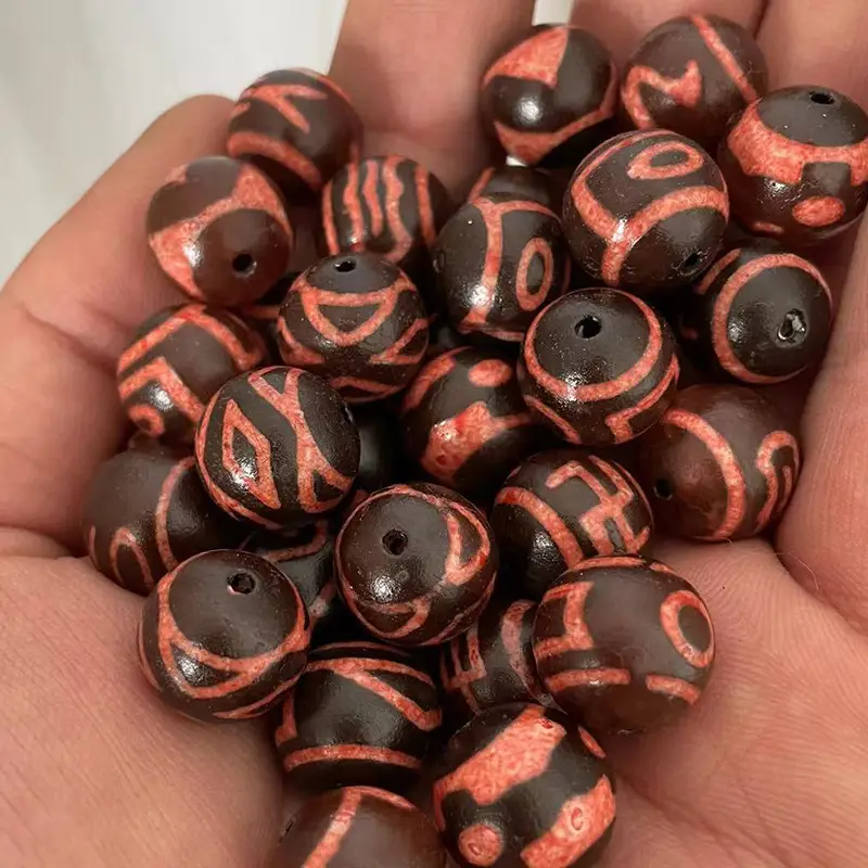 Natural Agate Beads 14mm Oil Finish Orange Meat Pattern - Image 3