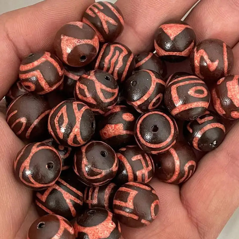 Natural Agate Beads 14mm Oil Finish Orange Meat Pattern - Image 4