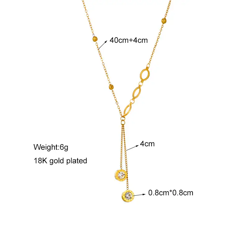 Golden Long Tassel Pendant Necklace with Diamond Embedded - Image 4