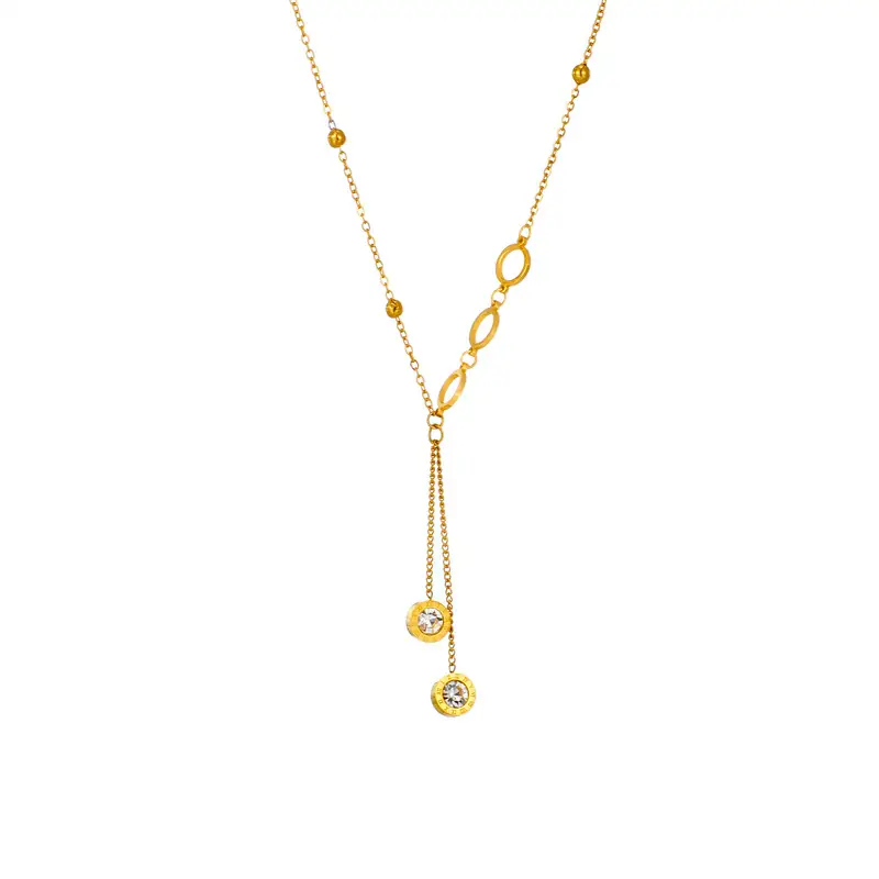 Golden Long Tassel Pendant Necklace with Diamond Embedded - Image 5