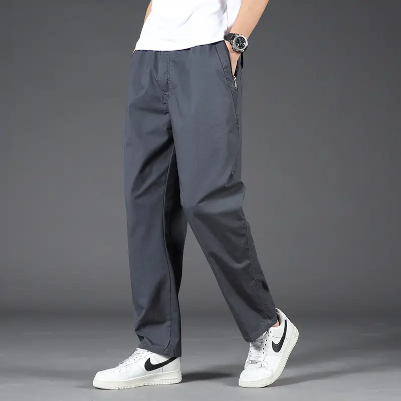 Plus Size Grey Straight Pants Men Loose Spring Autumn - Image 3