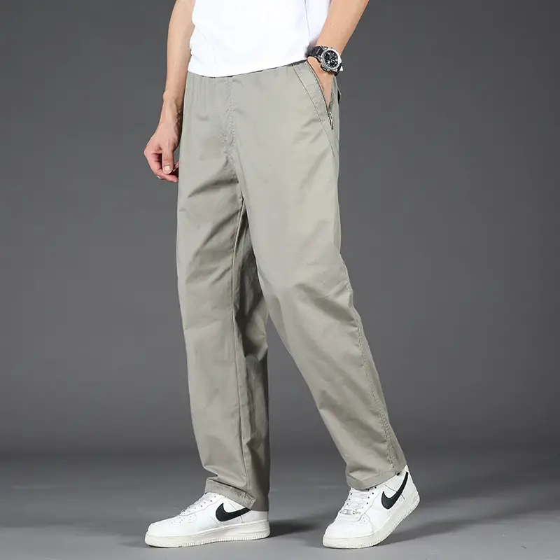 Plus Size Grey Straight Pants Men Loose Spring Autumn - Image 5