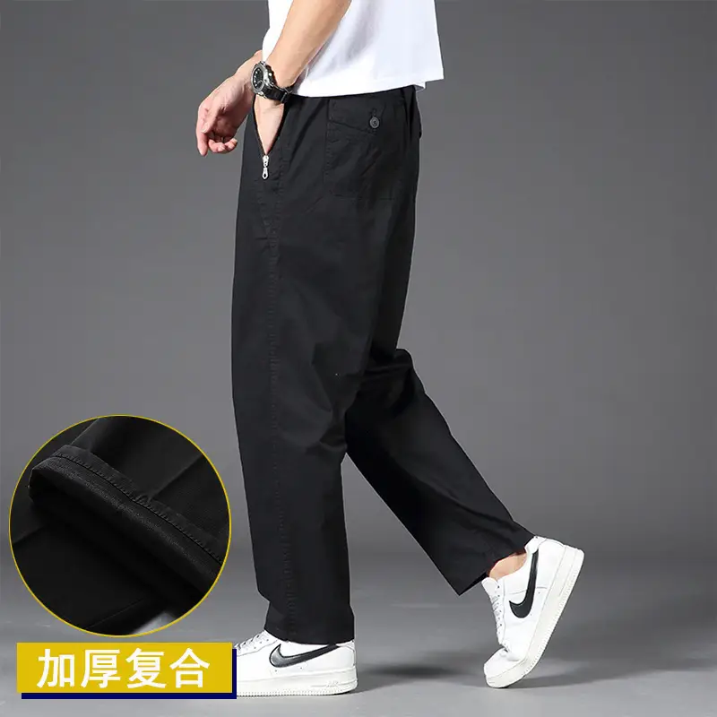 Plus Size Grey Straight Pants Men Loose Spring Autumn - Image 6