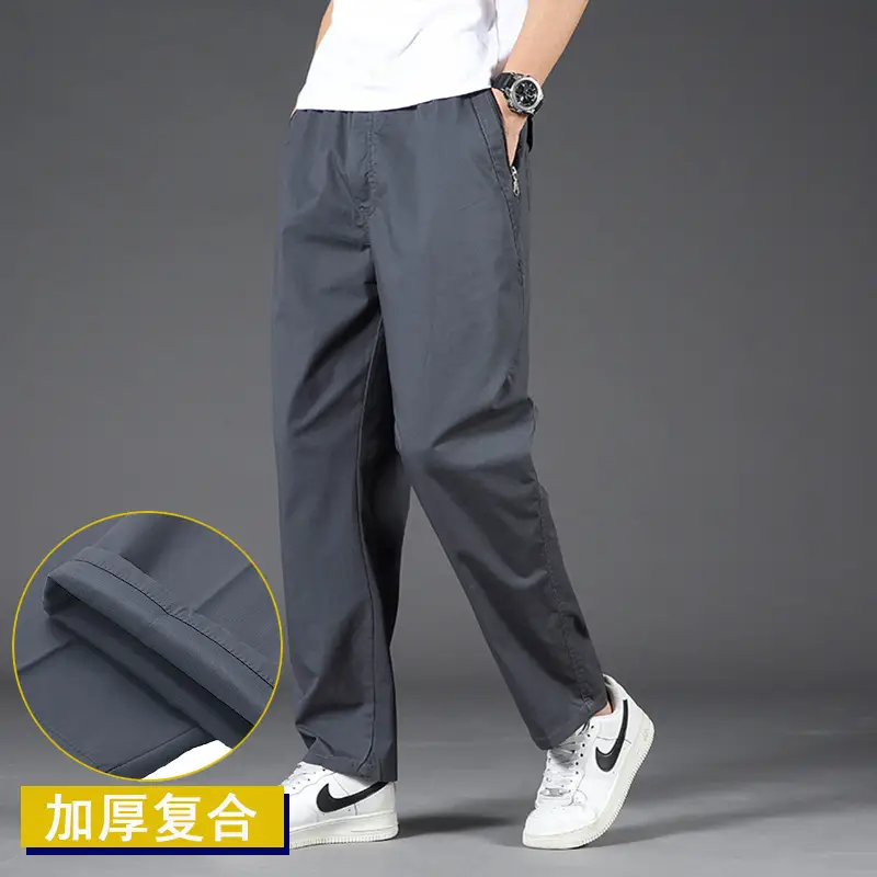 Plus Size Grey Straight Pants Men Loose Spring Autumn - Image 8