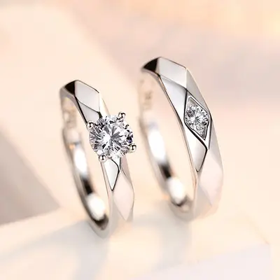 Couples Sterling Silver Ring with Diamond Design - Image 8
