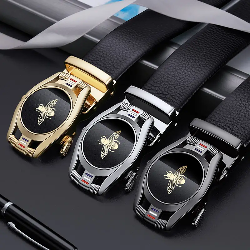 Men's Belt Automatic Buckle Leather Top Layer Cowhide Bee Design - Image 10