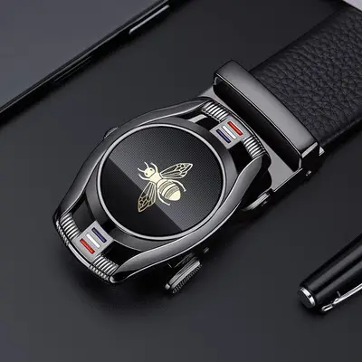 Men's Belt Automatic Buckle Leather Top Layer Cowhide Bee Design - Image 11