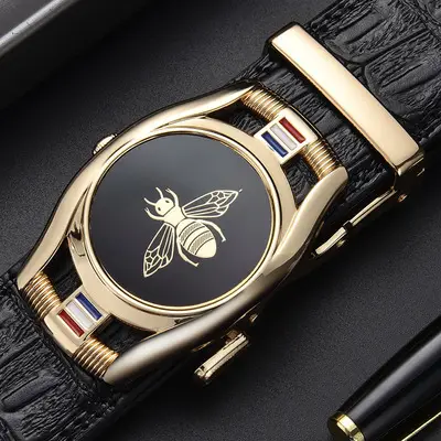 Men's Belt Automatic Buckle Leather Top Layer Cowhide Bee Design - Image 13