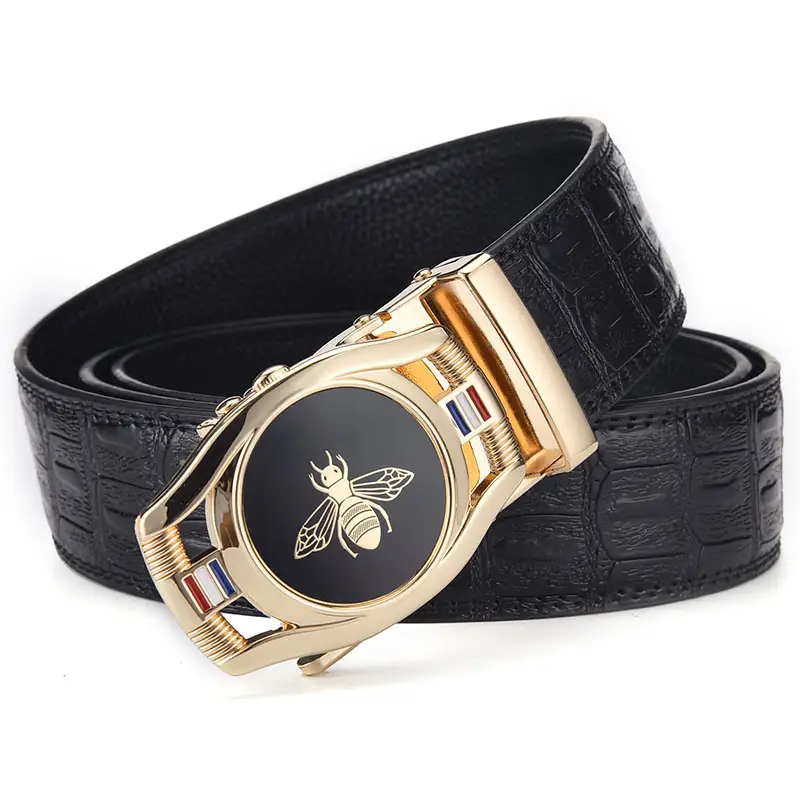 Men's Belt Automatic Buckle Leather Top Layer Cowhide Bee Design - Image 14