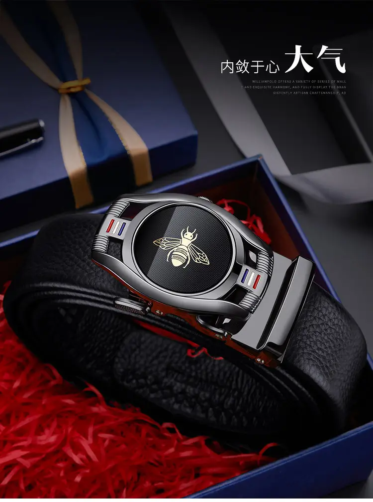 Men's Belt Automatic Buckle Leather Top Layer Cowhide Bee Design β feature 2