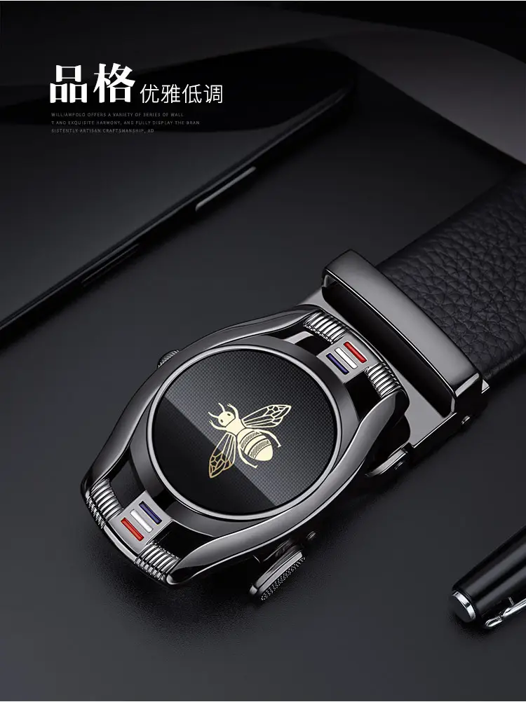 Men's Belt Automatic Buckle Leather Top Layer Cowhide Bee Design β feature 3