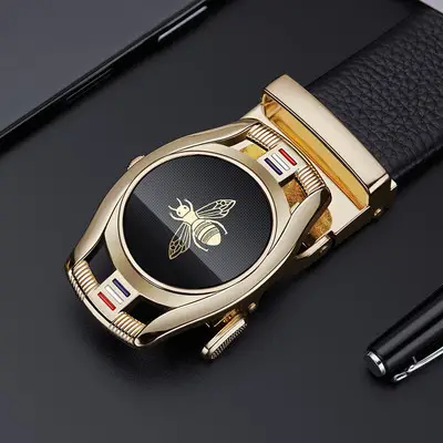 Men's Belt Automatic Buckle Leather Top Layer Cowhide Bee Design