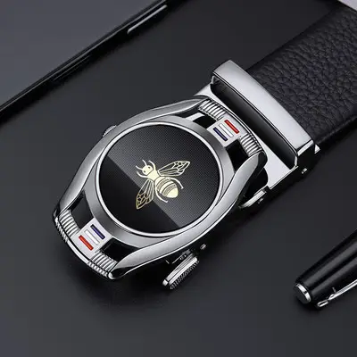 Men's Belt Automatic Buckle Leather Top Layer Cowhide Bee Design - Image 9