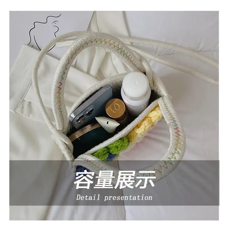Women's Cotton Flower Bag Blue Shoulder Portable - Image 7